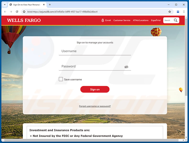 Wells Fargo - Pending Account Suspension phishing page