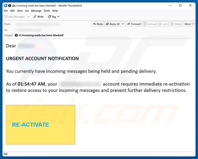 Your Email Account Requires Re-Activation email spam campaign