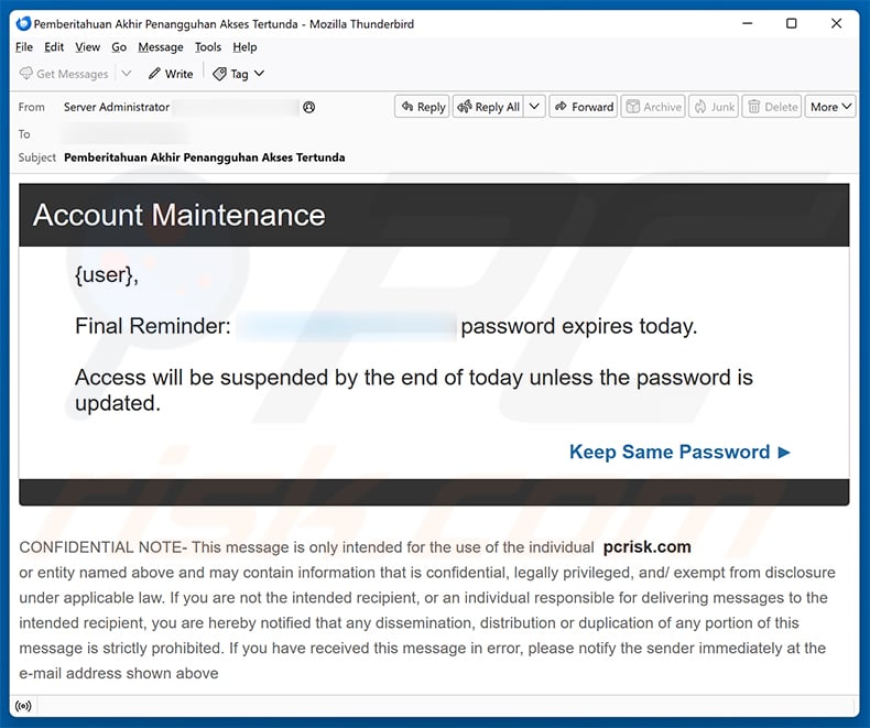 Your Password Expires Today Email Scam (2026-09-02)