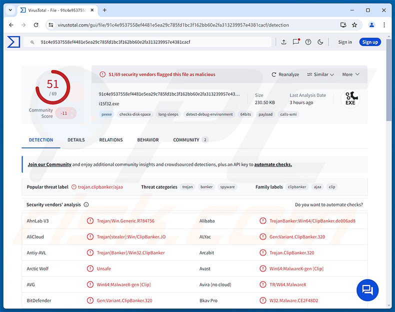 ZigCryptoStealer malware detections on VirusTotal