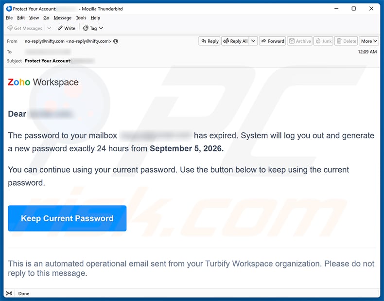 Zoho Workspace Password Expired Email Scam email spam campaign