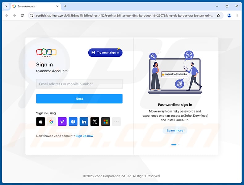 Zoho Workspace Password Expired Email Scam phishing page