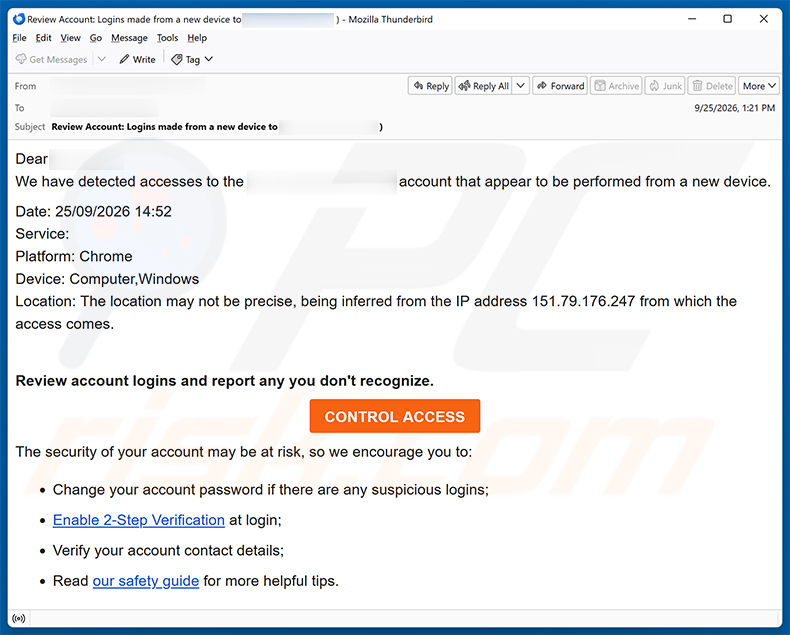 Access From A New Device To Your Mailbox Email Scam (2026-10-06)