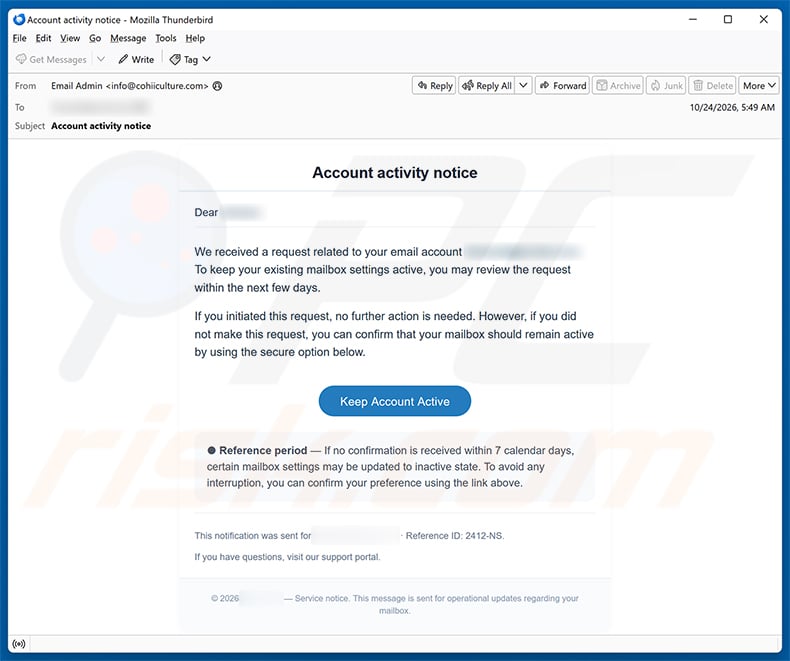 Account Activity Notice Email Scam email spam campaign