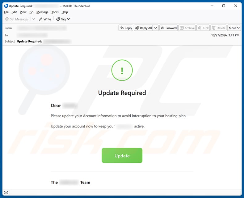 Account Information Update Requires Email Scam email spam campaign
