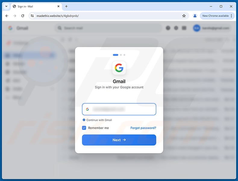 Account Information Update Requires Email Scam phishing page