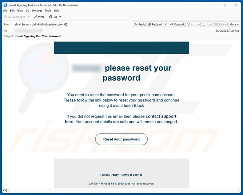 Account Password Needs To Be Reset email scam (2026-10-14)