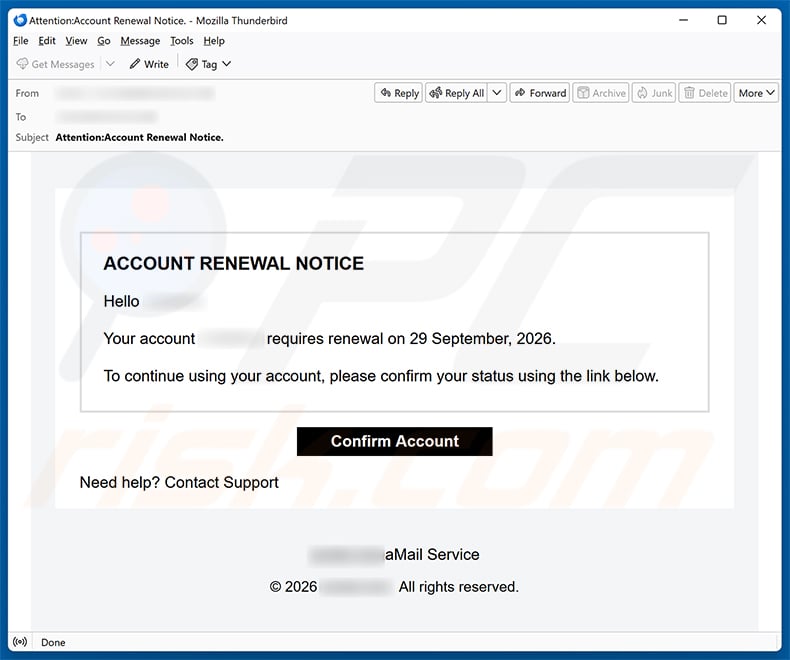 Account Renewal Notice Email Scam email spam campaign