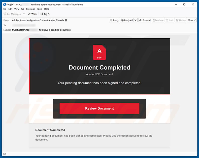 Adobe PDF Document Completed email spam campaign