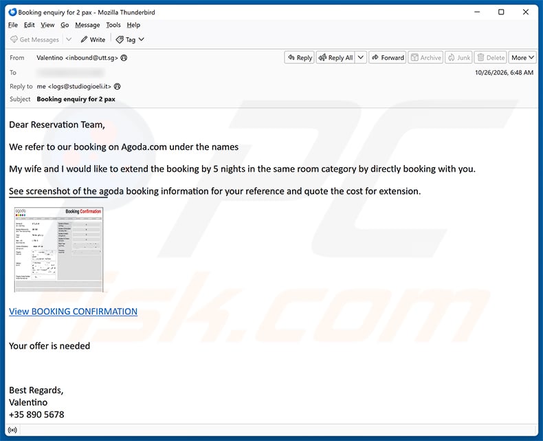 Agoda.com Booking Email Virus email spam campaign