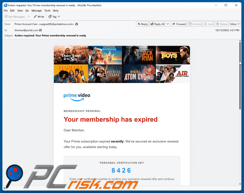 Amazon Prime Subscription Expired email scam