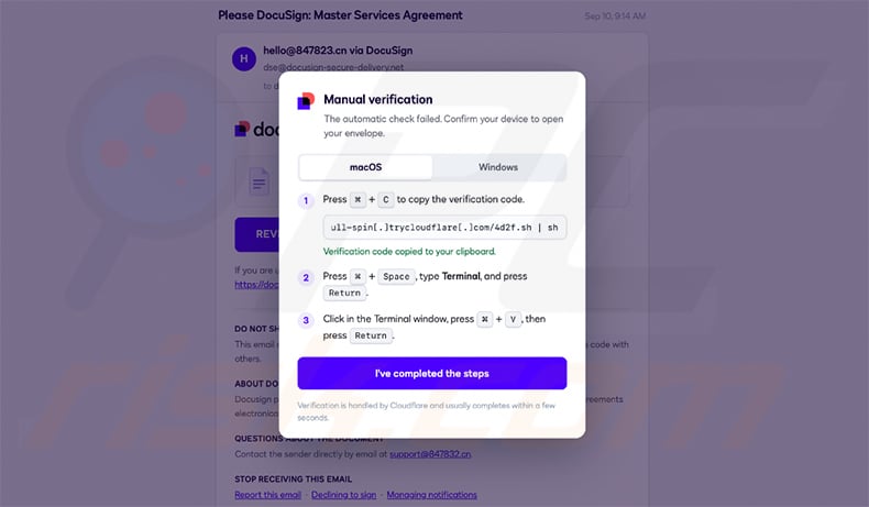Fake DocuSign verification page used to deliver AvisLoader (source varonis-com)