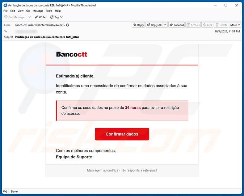 Banco CTT Email Scam email spam campaign