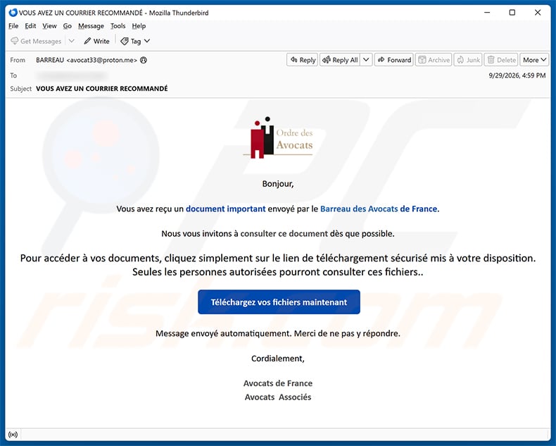 Barreau Des Avocats De France email spam campaign