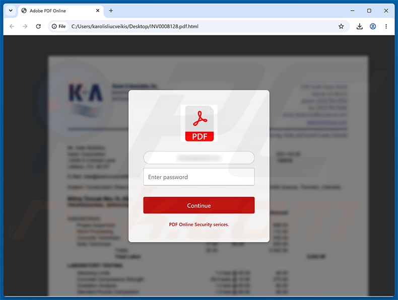 Booking Invoice Email Scam phishing page