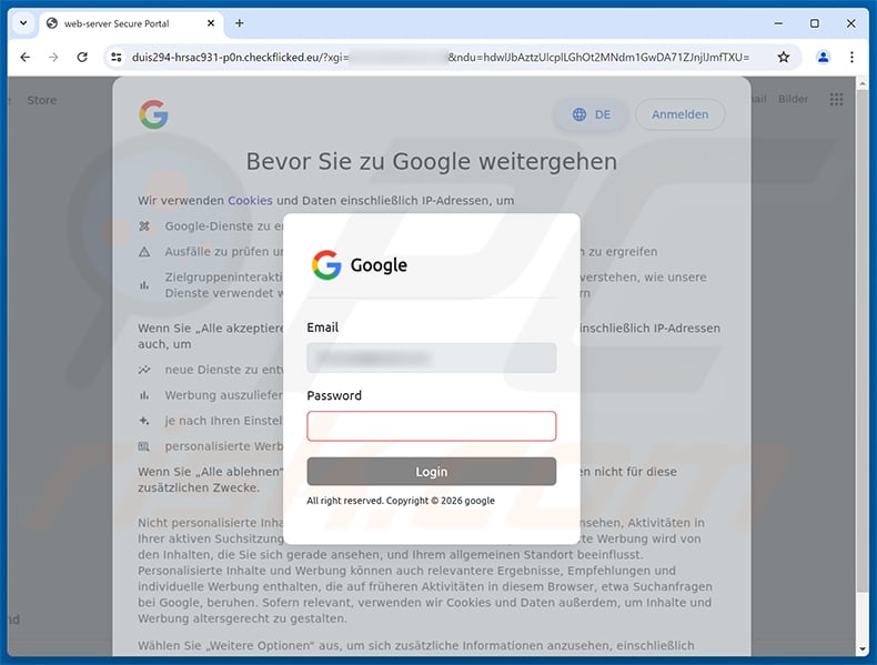 Booking Quotation Request Email Scam phishing page