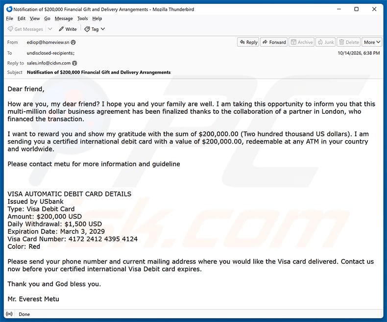 Business Agreement Finalized Email Scam email spam campaign