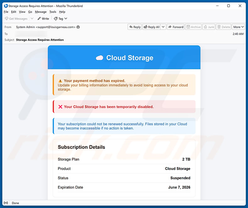 Cloud - Your Payment Method Has Expired Email Scam (2026-10-19)