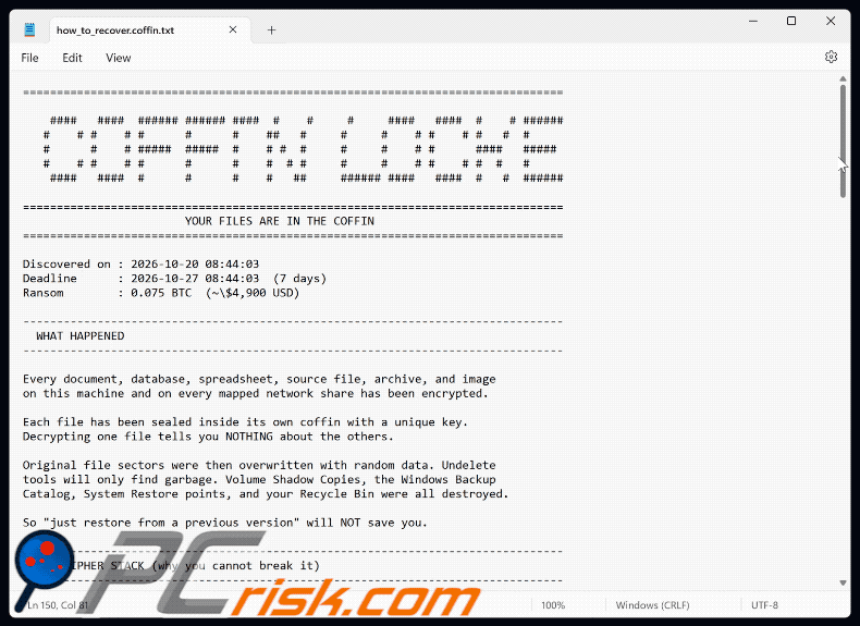 Coffin Locker ransomware ransom note (how_to_recover.coffin.txt)