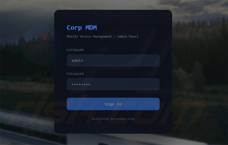 Corp MDM android spyware admin panel - source haveibeensquatted.com
