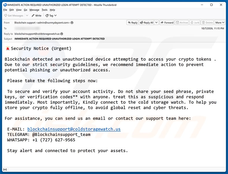 Device Attempting To Access Your Crypto Email Scam email spam campaign