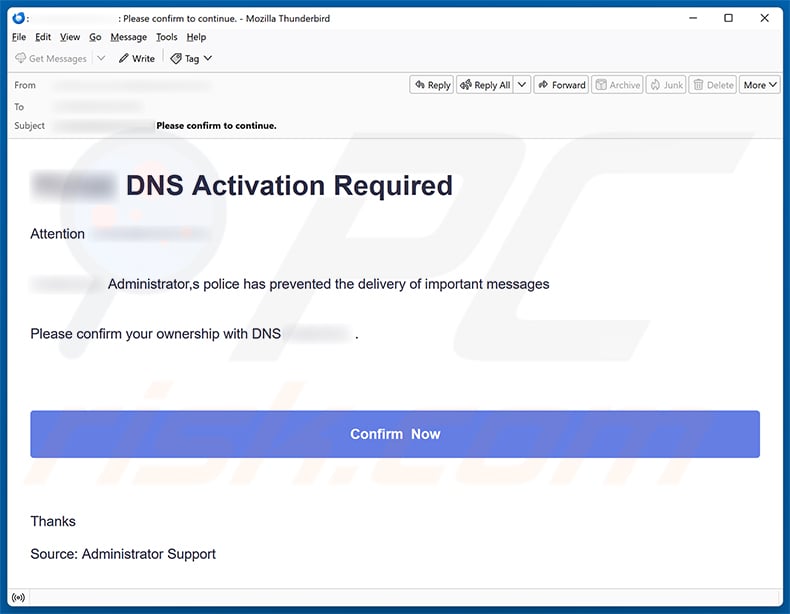 DNS Activation Required Email Scam email spam campaign