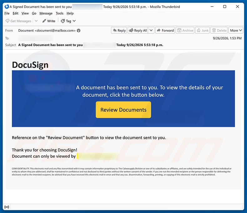 DocuSign - Document Review Notification email scam (2026-10-07)