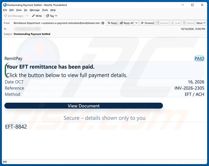 EFT Remittance Document Email Virus spam campaign