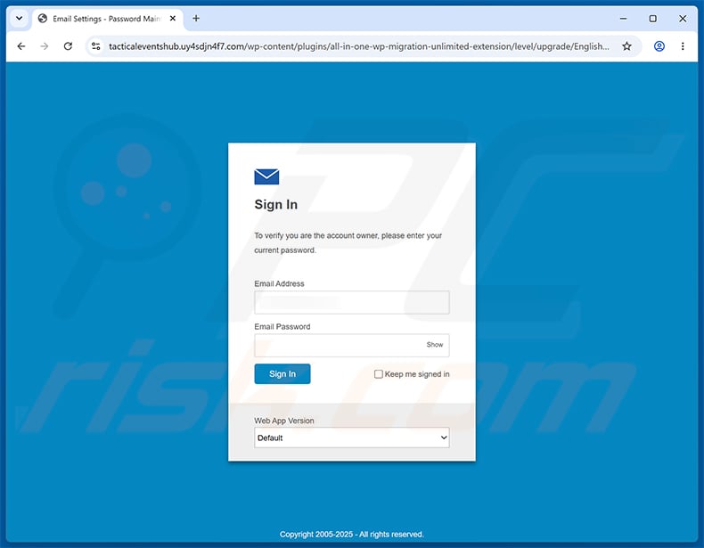 Phishing site promoted via Email Account Requires Re-Verification scam (2026-10-15)