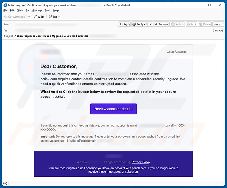 Email Contact Detail Confirmation Scam email spam campaign