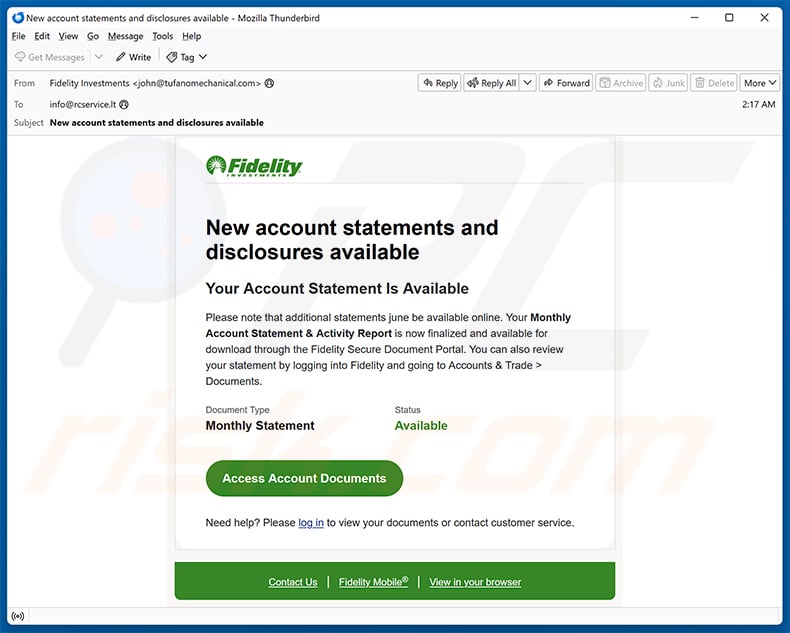 Fidelity Investments Email Scam (2026-10-09)