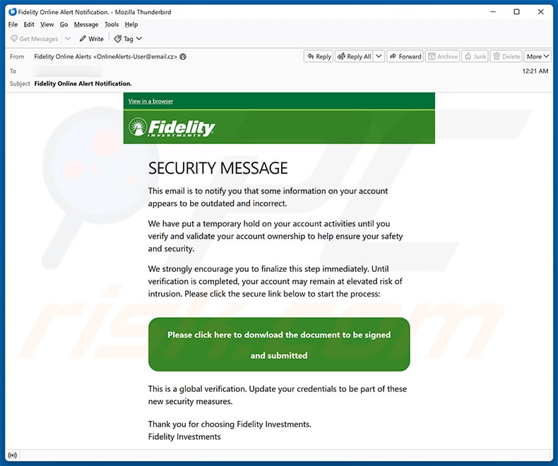 Fidelity Investments Email Scam (2026-10-13)