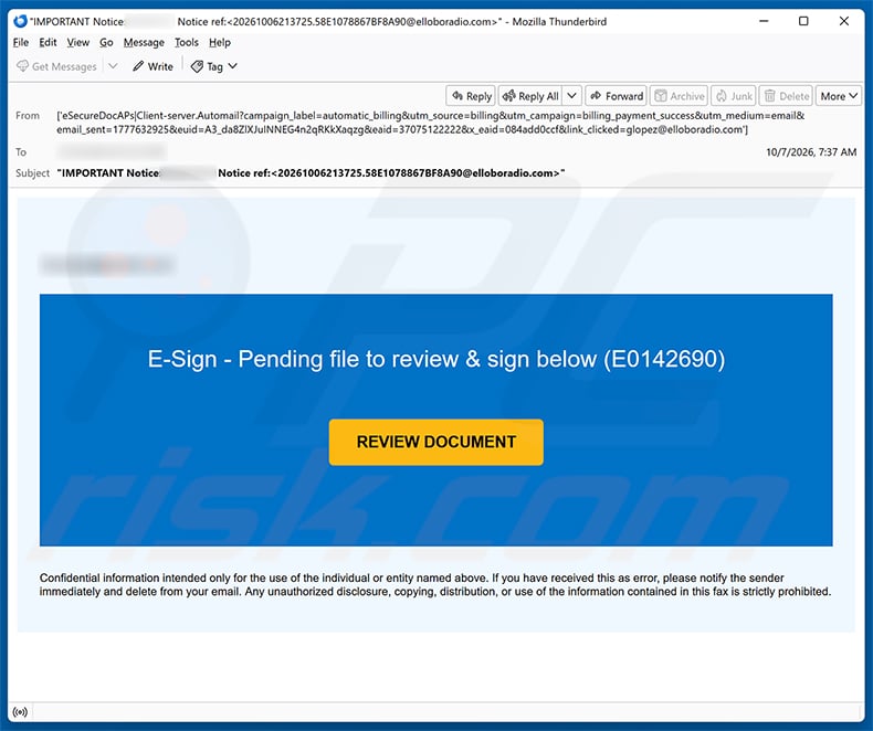 File To Review & Sign Email Scam email spam campaign
