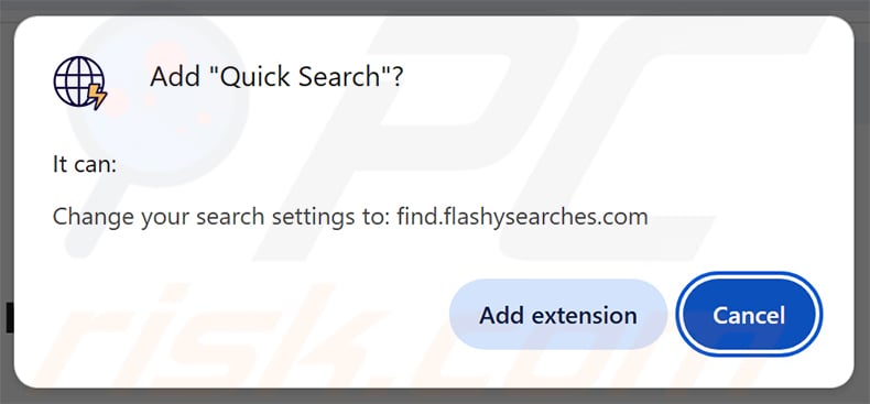 Permissions asked by Quick Search (find.flashysearches.com) browser hijacker