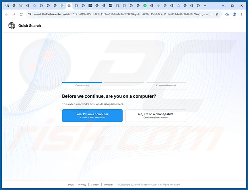 Website promoting Quick Search (find.flashysearches.com) browser hijacker - sample 2