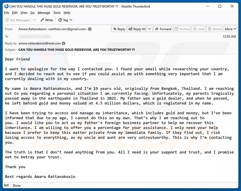 Foreign Business Partner Email Scam email spam campaign