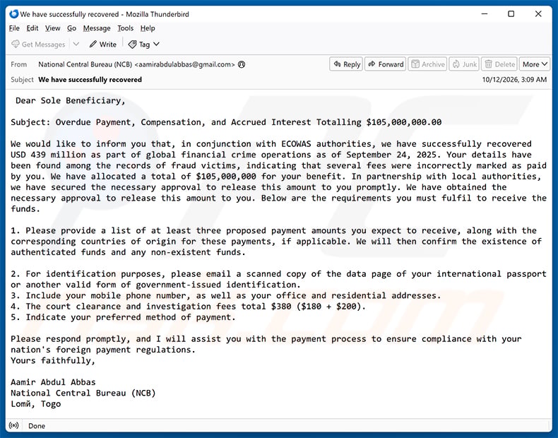 Fraud Victim Email Scam (2026-10-14)