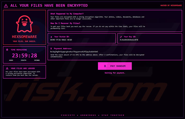 Hexsomeware ransomware full-screen pop-up
