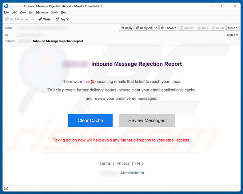 Inbound Message Rejection Report email spam campaign