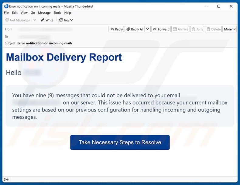 Mailbox Delivery Report Email Scam email spam campaign