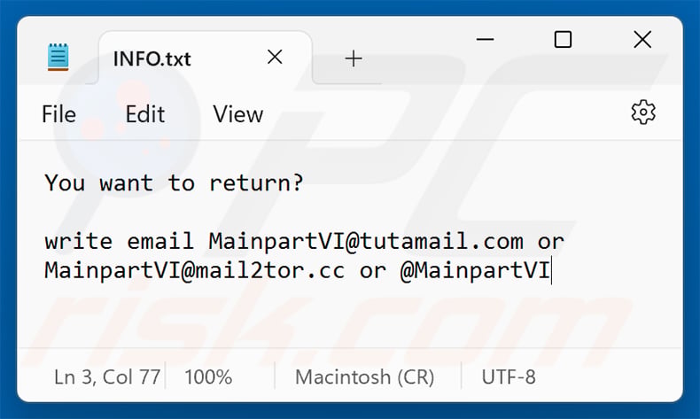 MAIN ransomware ransom note (INFO.txt)