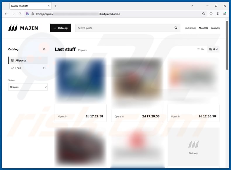 MAJIN ransomware Tor data leak website
