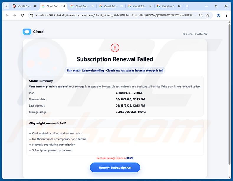 McAfee Antivirus Subscription Pending phishing page