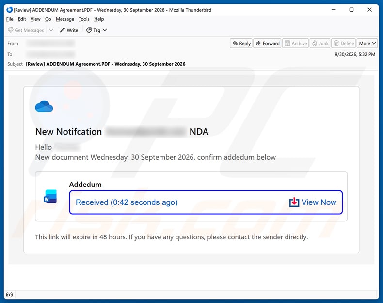 NDA Document Addendum Email Scam email spam campaign