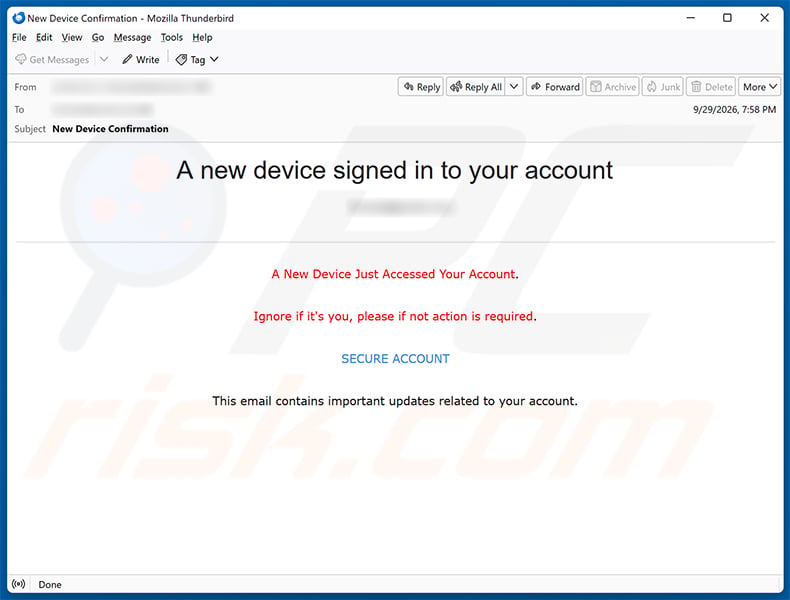 New Device Signed In To Your Account email scam (2026-10-08)
