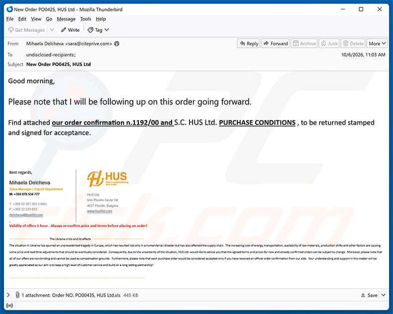 Order Confirmation And Purchase Conditions email spam campaign