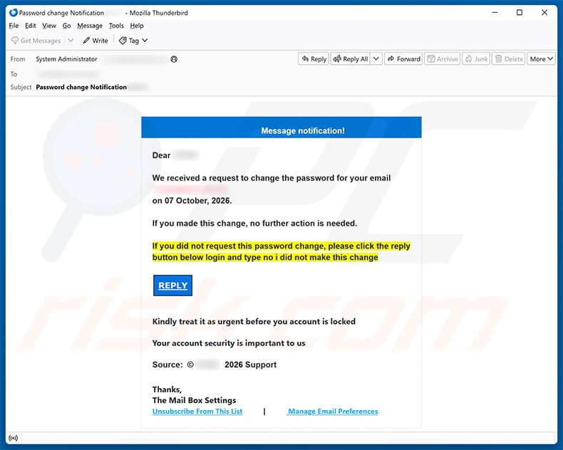 Password Change Request Email Scam (2026-10-09)