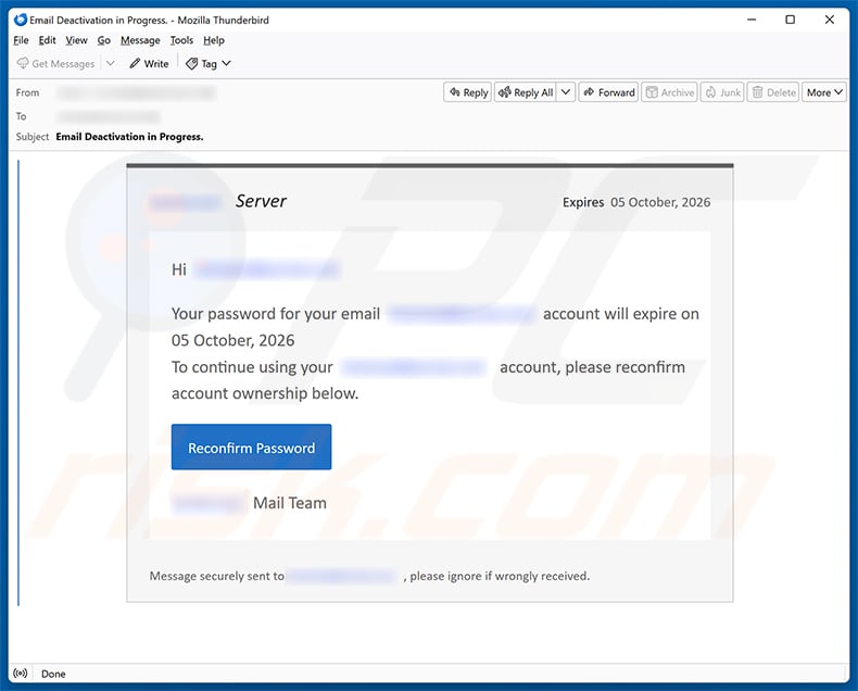 Password For Your Email Will Expire Scam email spam campaign