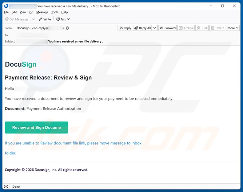 Payment Released Email Scam (2026-10-12)