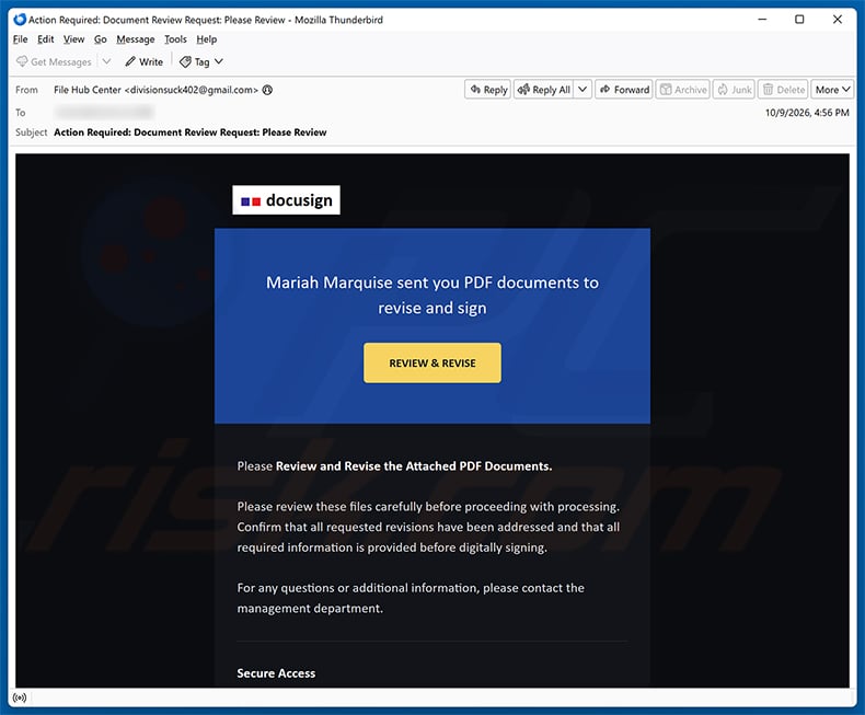 PDF Documents To Review And Sign email spam campaign